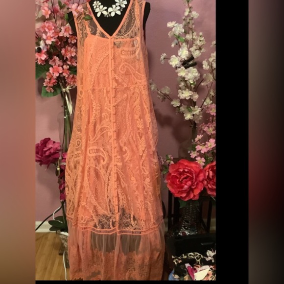 🌻NWT TORRID🌻 2X(18-20) CORAL FLORAL LACE OVERLAY w/FULL SLIP MAXI DRESS - Picture 15 of 15